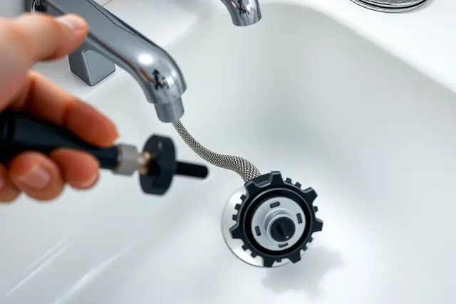 Drain auger cable being fed into a bathtub drain