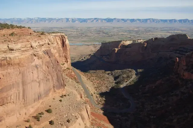 Red rock canyon walls of Colorado National Monument above Fruita and the Grand Valley