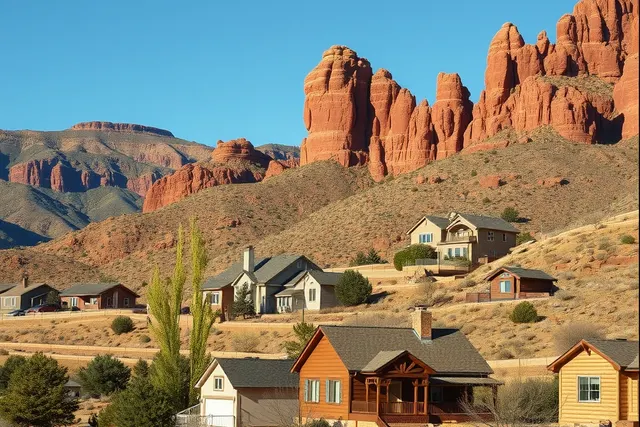 Homes against red rock ridges in Ken Caryl