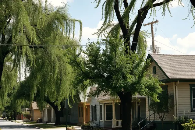 Older small homes on a tree-lined street in Lafayette