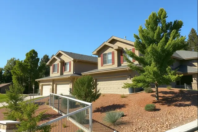 Modern two-story homes on a hillside in Lone Tree