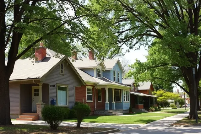 Historic small homes on a shaded street in Louisville