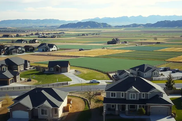 Newer homes on large lots with farmland in Mead