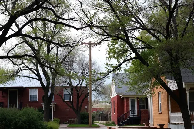 Older brick homes on a tree-lined street in Pueblo