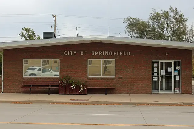 The brick Springfield town hall on Main Street