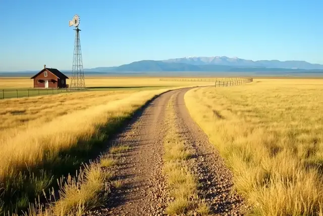 Open grassland and a ranch road on the eastern Colorado plains